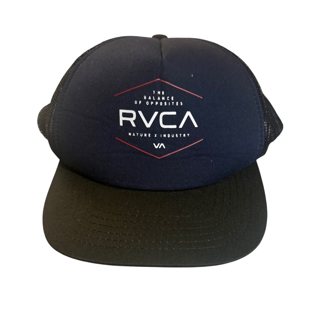 RVCA Mens Balance of Opposites Trucker Hat Navy Black Snapback Cap MAAHWIND
